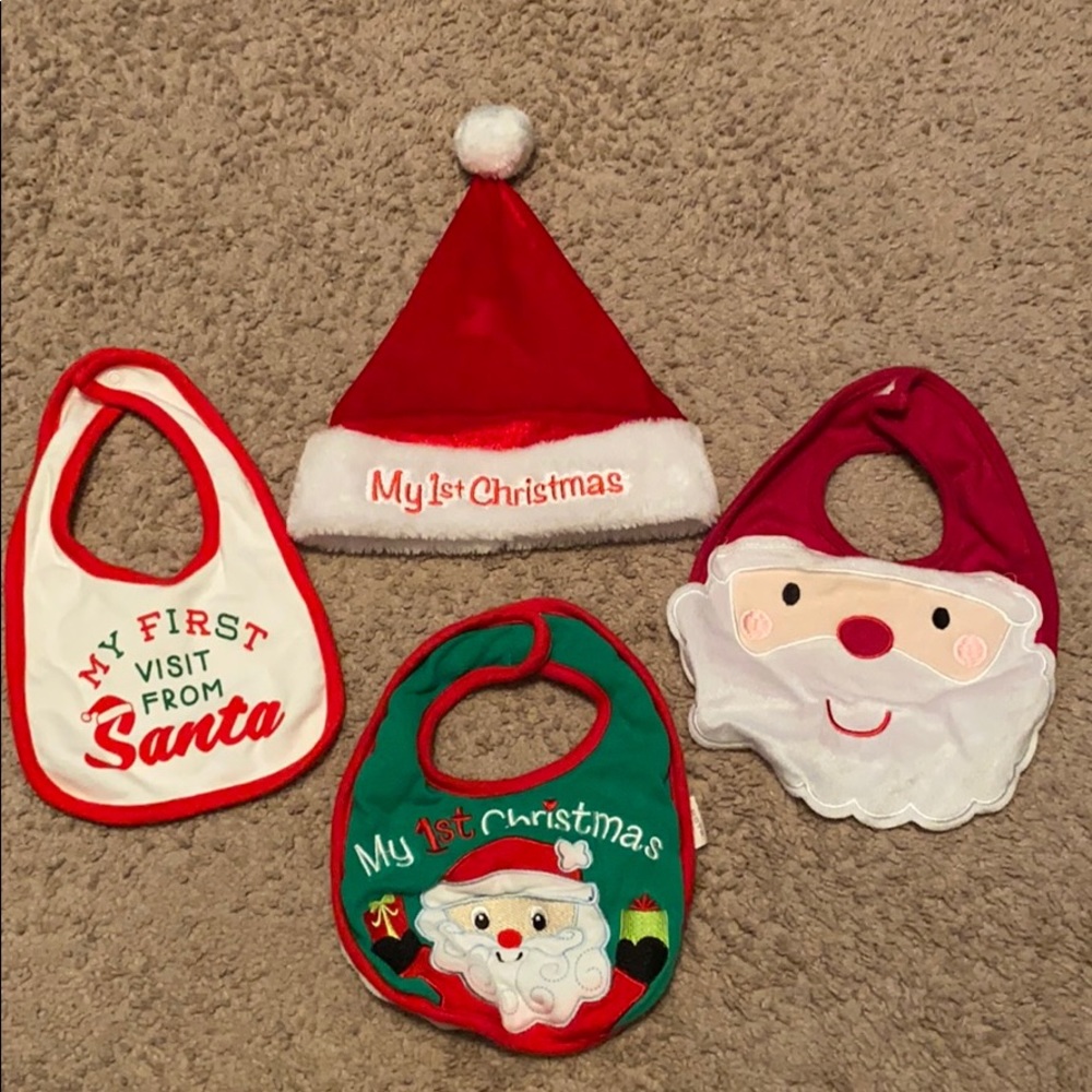 Christmas bibs and hat